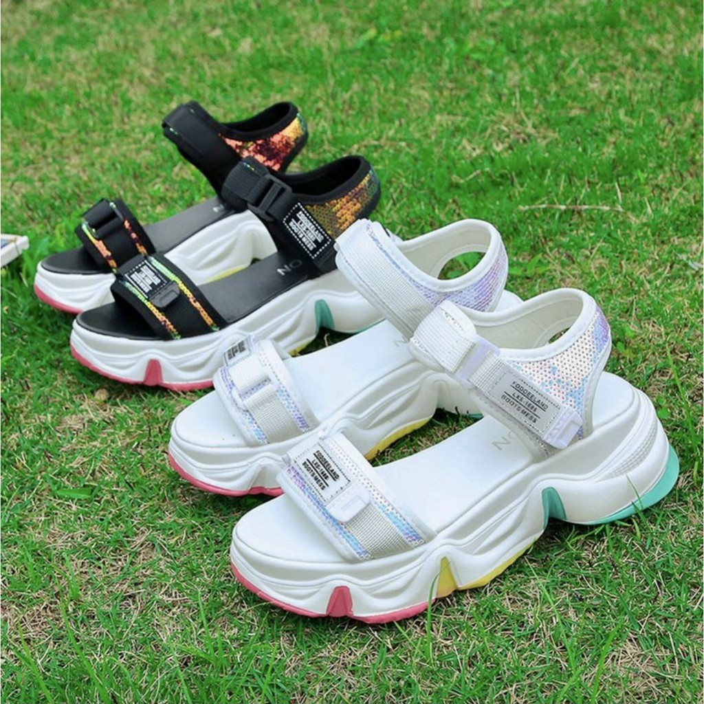 Giày Sandal Đế Bằng HÀNG ĐẸP Sandal Nữ Quai Kết kim Sa - Đế Phối Màu (Quảng Châu) 812