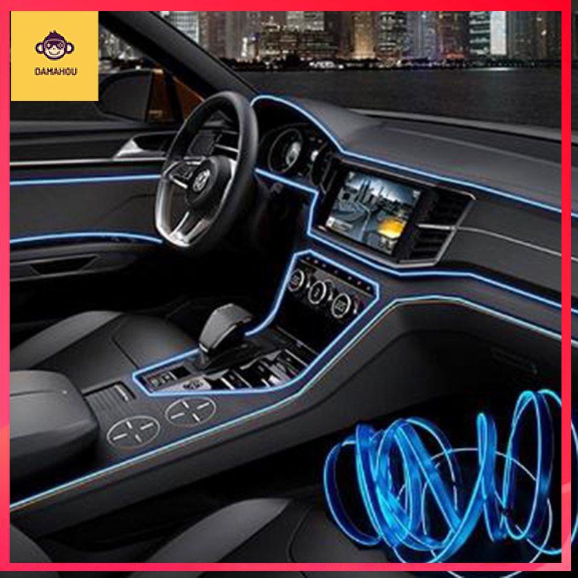 ▲ↂĐèn chiếu sáng nội thất ô tô 3M Dải LED 12V lạnh ánh tự động Neon linh hoạt