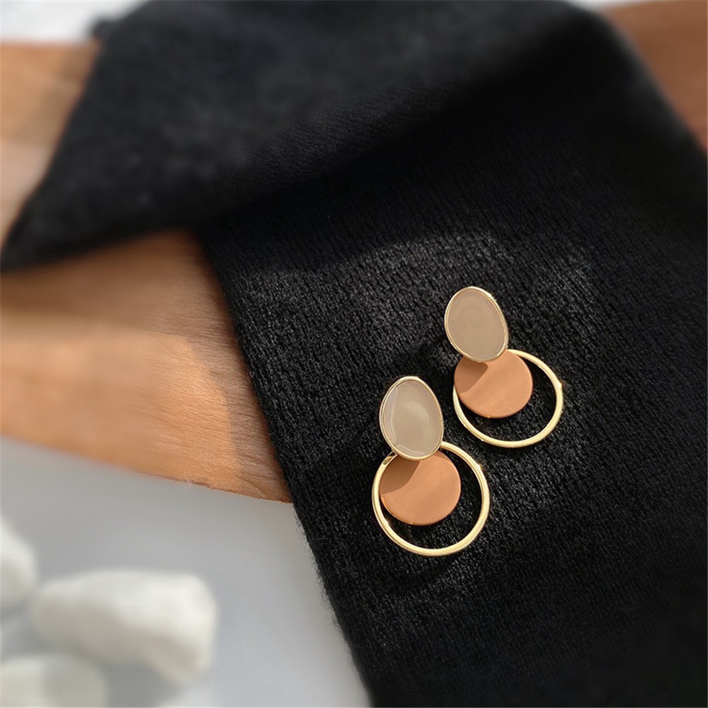 Bông Tai Hình Tròn Lớp Đơn Giản Phong Cách Hàn Quốc