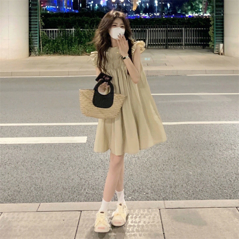 Đầm Công Chúa Mùa Hè Tay Bay Xếp Ly Dáng Ôm Phong Cách Hàn Quốc Ngọt Ngào Cho Nữ