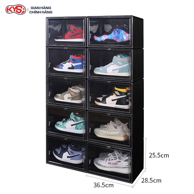 Hộp đựng giày sneaker cửa ngang khay trượt tự động cao cấp KYS - Màu Đen