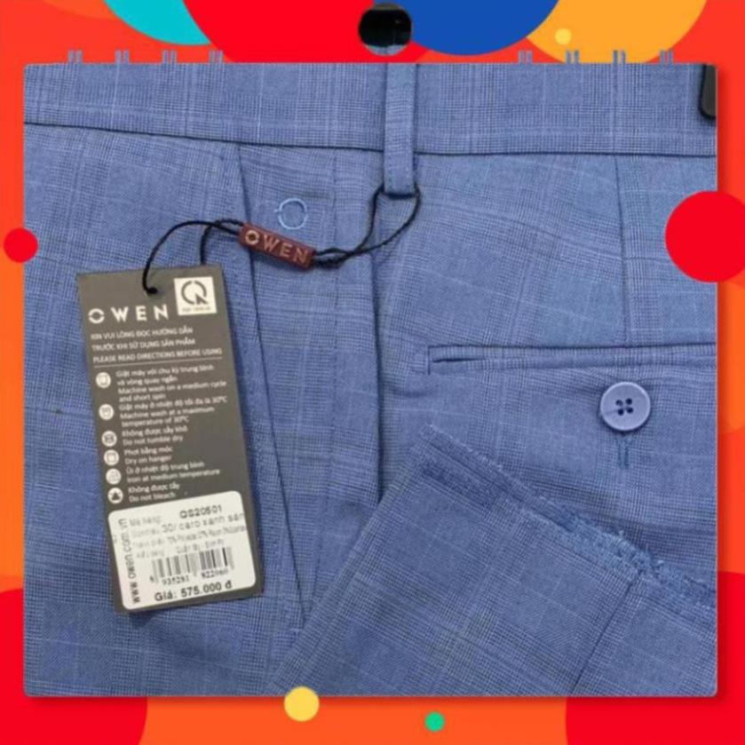 (Deal 11-11) . OWEN - Quần âu nam dáng SLIMFIT kẻ ca rô màu xanh 20501 Cực . .1 . > 🛫 . hàng Chuẩn
