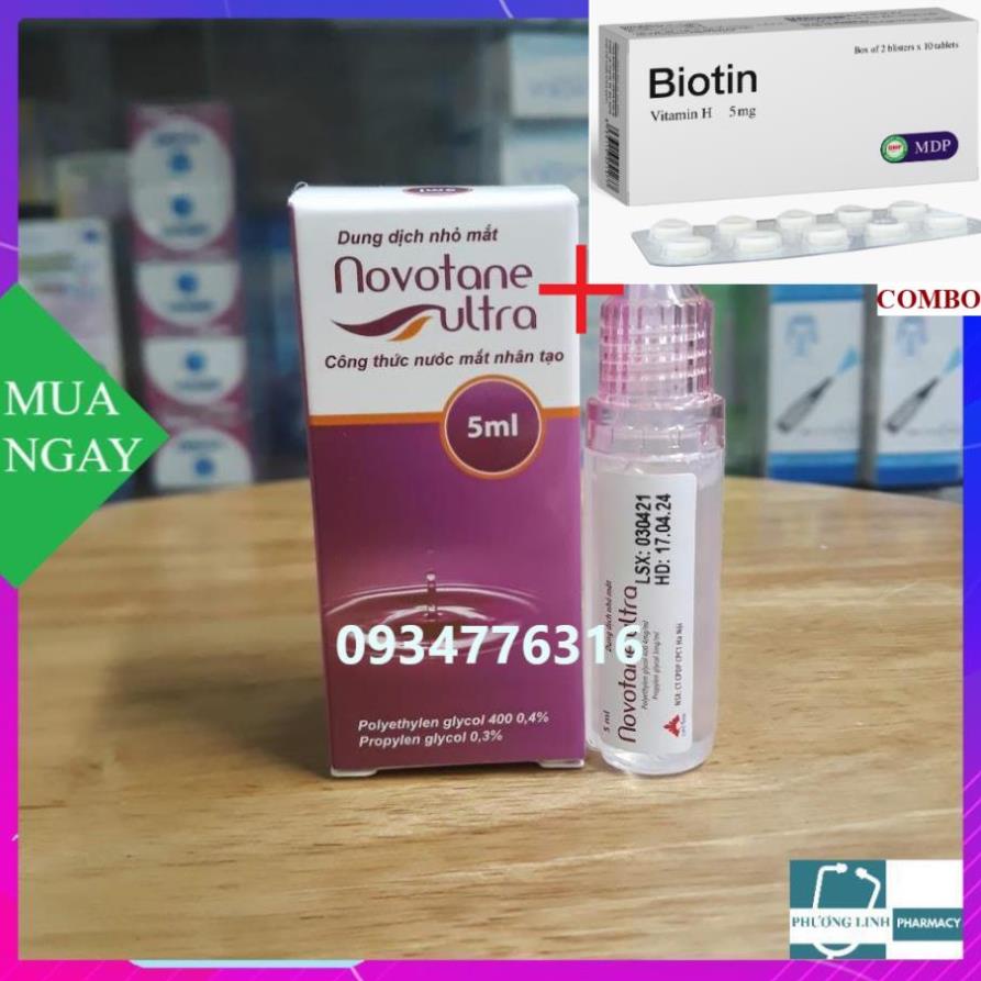 Combo Biotin 5mg+ Nước nhỏ mắt nhân tạo NOVOTANE ULTRA lọ 5ml