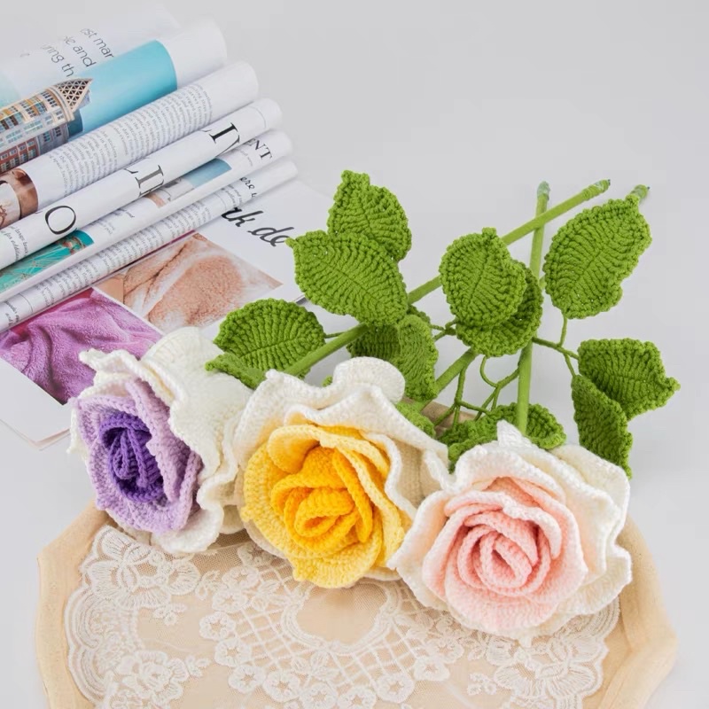 DIY Gói Nguyên Liệu Móc Chậu Hoa Hồng Len Bự 🌸🌷🌺 - Quà Tặng Handmade Tự Làm Ý Nghĩa