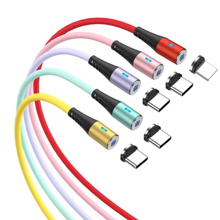 Cáp Sạc Từ Tính 3 Trong 1 360 Độ Micro USB Type C Có Đèn Led Cho Android