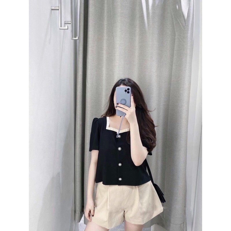 🍊 Set áo cổ vuông tay bồng phối quần kaki (có ảnh thật, cận chất) | BigBuy360 - bigbuy360.vn