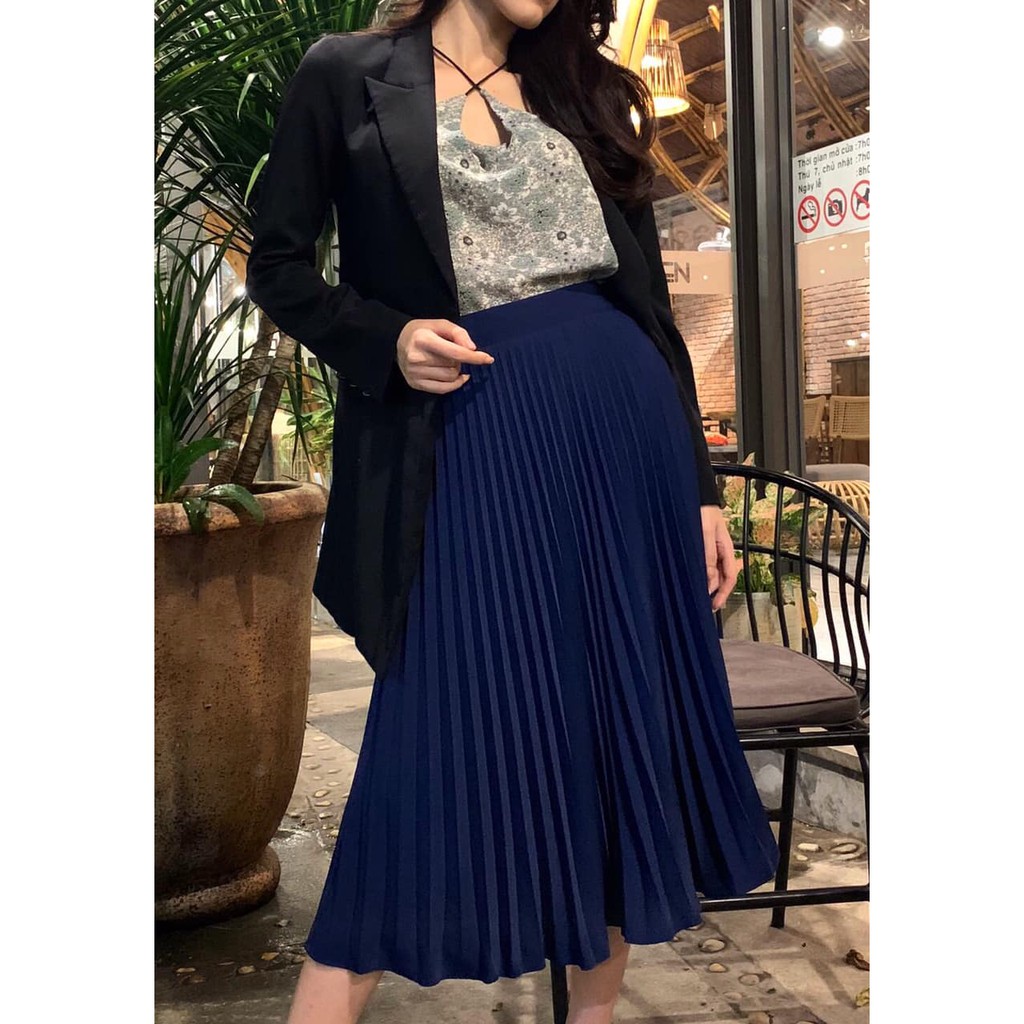 Chân váy xếp ly Olioli Fashion (Vải voan cát, màu xanh navy, ) | BigBuy360 - bigbuy360.vn