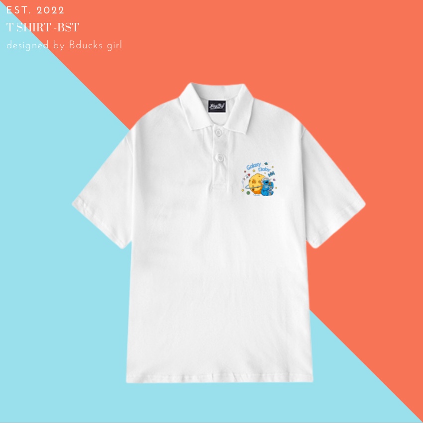 Áo polo có cổ tay ngắn form unisex nam nữ Galaxy Xanh chất liệu cá sấu- Bduck Girl