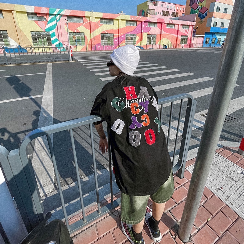 Áo Thun Tay Ngắn Cổ Tròn Dáng Rộng Thêu Họa Tiết Thời Trang Cho Nữ