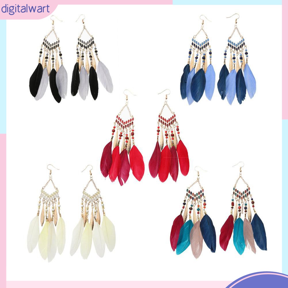 Khuyên Tai Dài Gắn Lông Vũ Phong Cách Bohemian Thanh Lịch Dành Cho Nữ
