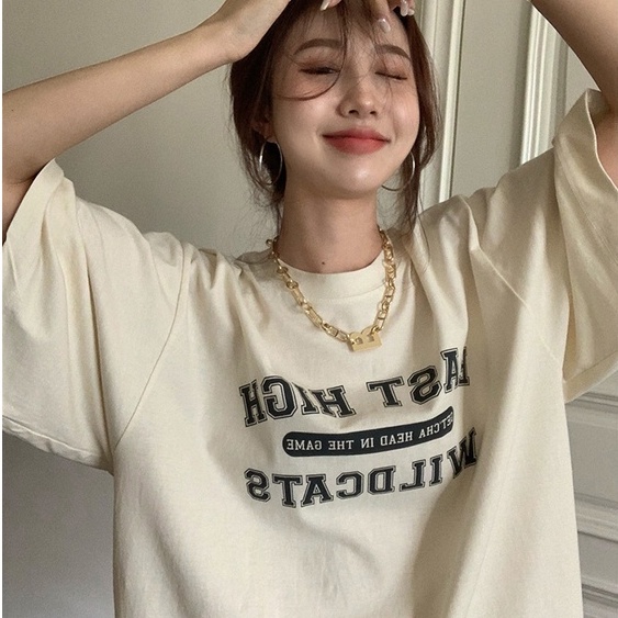 Áo Thun Tay Ngắn Dáng Rộng In Chữ Phong Cách retro Mỹ Thời Trang Cho Nữ
