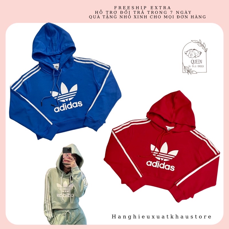 Áo hoodi Adidas Đỏ , Xanh lá ,Xanh dương 1950 CROP TREFOIL 3-STRIPES HOODIE SET