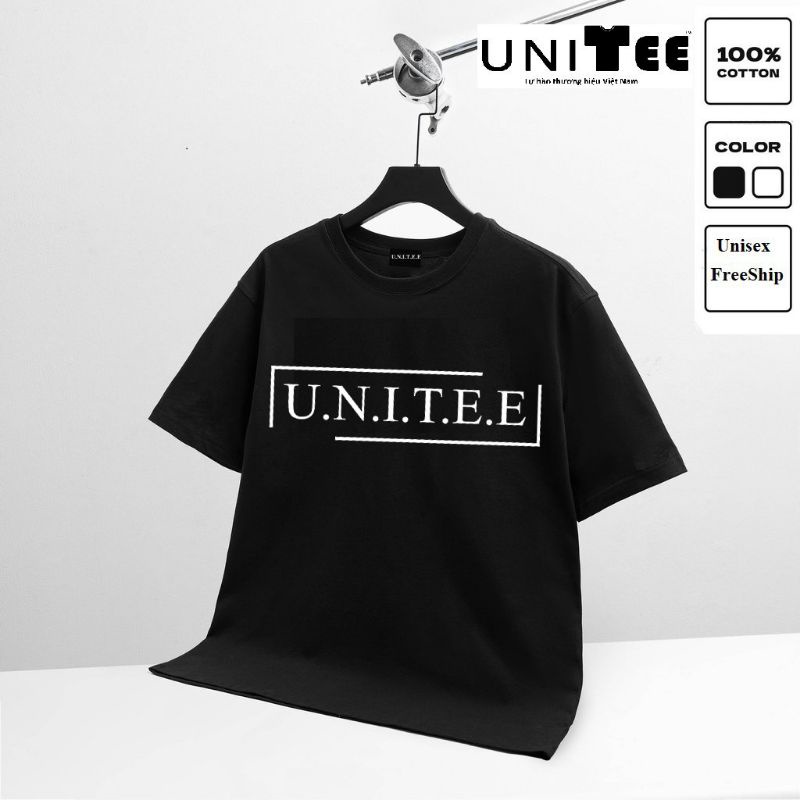 Áo thun tay lỡ UniTee Áo phông Unisex Form rộng nam nữ, 2 màu đen trắng FreeShip