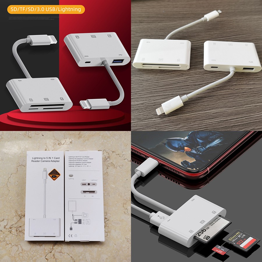 Đầu đọc thẻ nhớ và USB cho iphone, ipad hỗ trợ thẻ CF SD TF