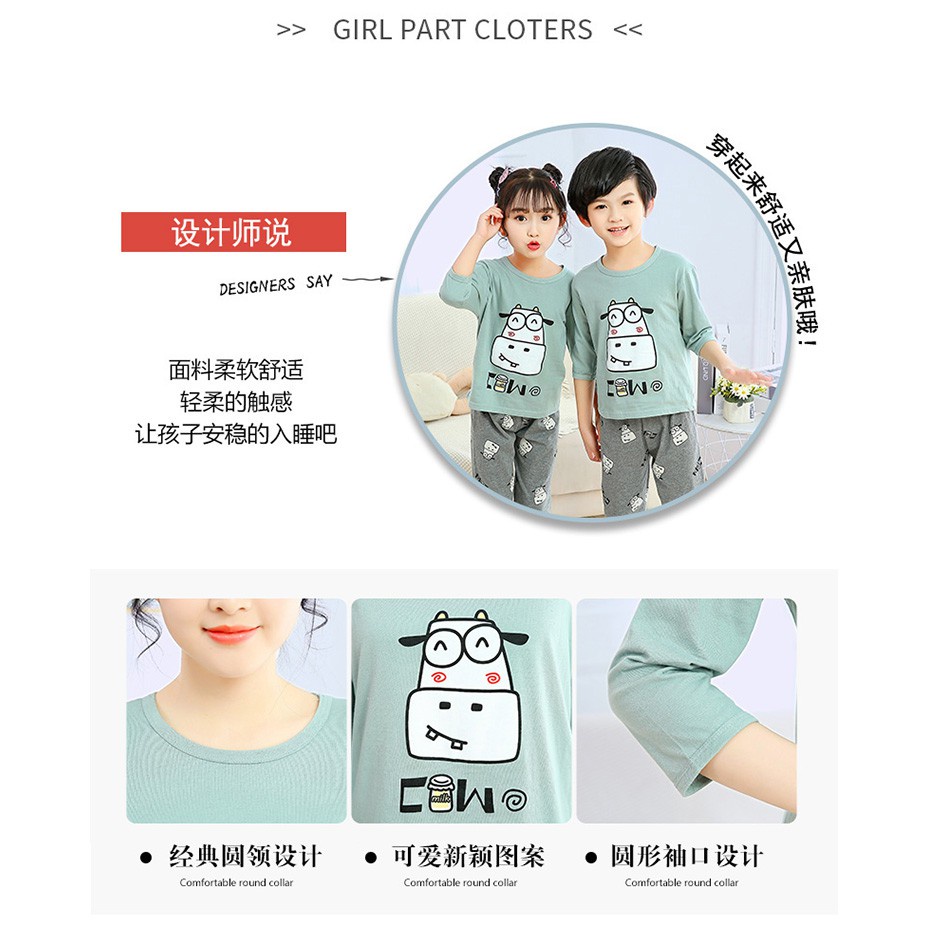 Bộ Đồ Ngủ Tay Dài 3 / 4 Vải Cotton 100-180cm Dành Cho Ba Mẹ Và Bé