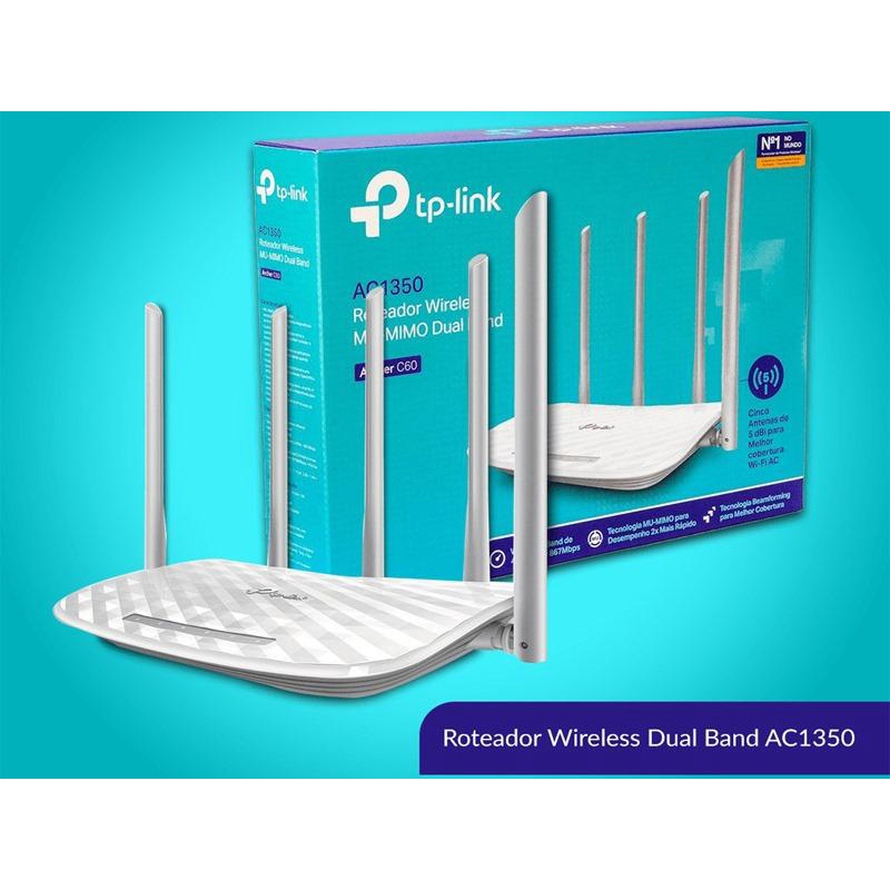 Bộ phát sóng Wifi  5 Râu băng tần kép Chuẩn AC1350 TP-Link Archer C60 Trắng