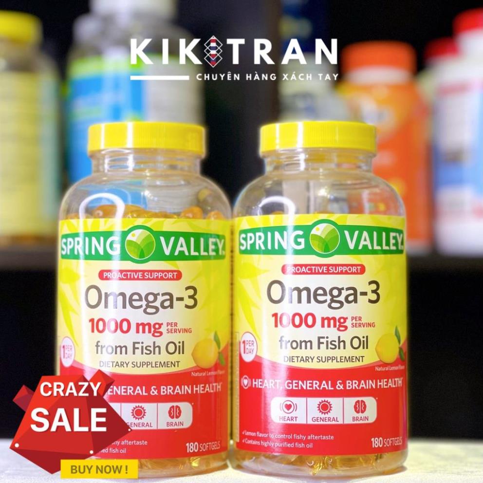 Dầu Cá Siêu Cô Đặc Vị Chanh Spring Valley Omega 3 1000mg 180 Viên