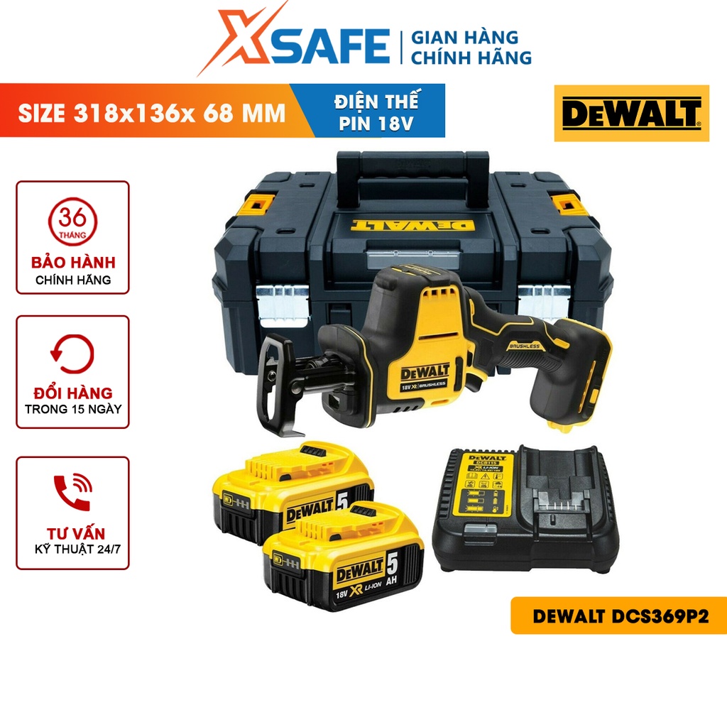 Máy cưa cầm tay 20V Max DEWALT DCS369B Máy cưa chính hãng DeWalt, dùng pin, động cơ không chổi than, có đèn LED làm việc