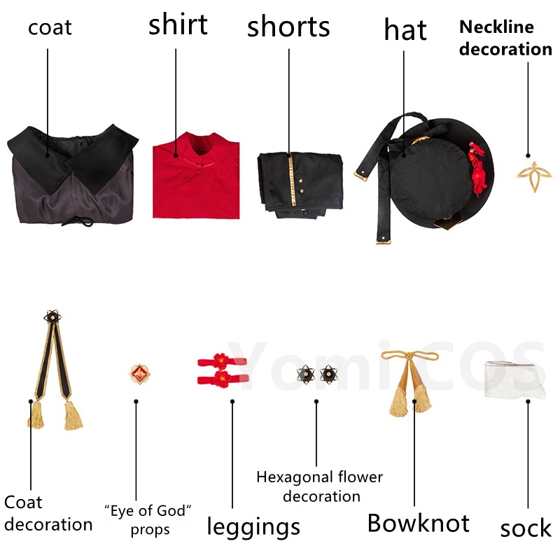 Trang phục/ Tóc giả/ Nhẫn dùng hóa trang nhân vật Hồ Đào trong game Genshin Impact