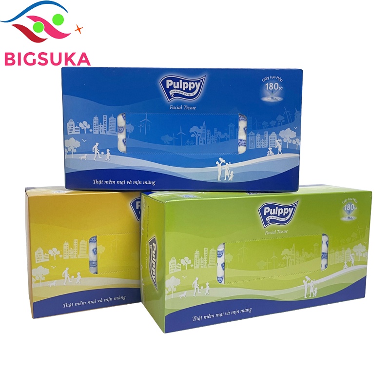 Khăn giấy ăn vuông Pulppy 180 tờ, Khăn hộp cao cấp BIGSUKA