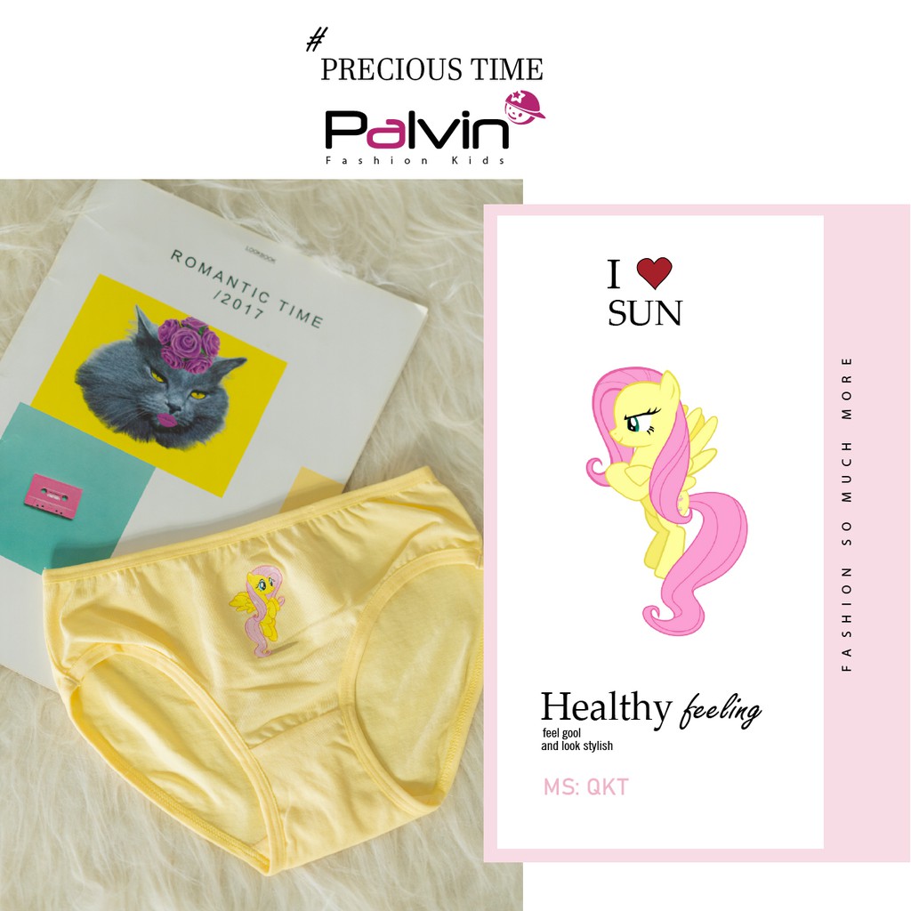 Quần chip bé gái PALVIN, dáng tam giác, cotton co giãn 4 chiều,  hình in công chúa elsa, ngựa pony - QKT