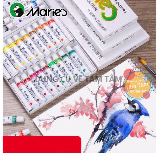 Màu nước Maries dung tích 12ml hộp trắng, Watercolor Maries (Marie's)-Dụng cụ vẽ Tâm Tâm [SHIP HÀNG SAU 01/10/2021]