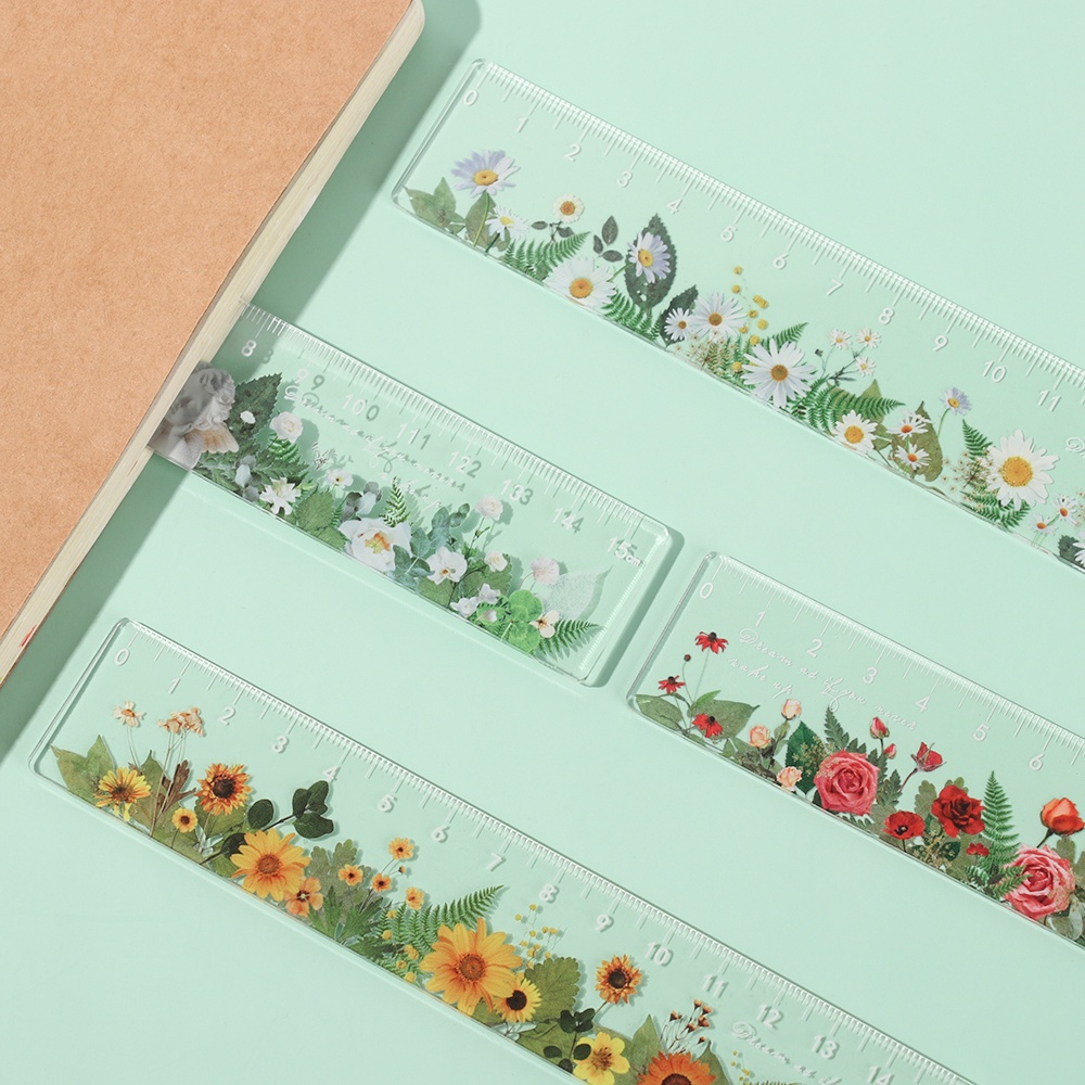 Thước Vẽ Hình Bông Hoa Bằng Nhựa Acrylic Hai Mặt Diy Đa Năng Dành Cho Trường Học / Văn Phòng