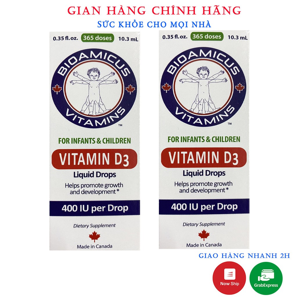 Bioamicus Vitamin D3 - Bổ Sung Vitamin D3 Giúp Phát Triển Xương, Răng Ở Trẻ ( Chai 10.3ml ) - Canada