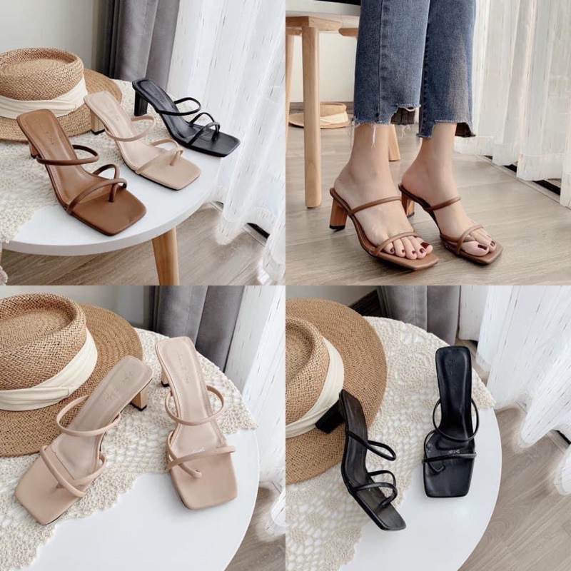 Guốc xỏ ngón da mềm dây tròn gót dẹp 5p ( hàng đẹp)