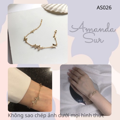 Lắc tay/vòng tay hoạ tiết cánh bướm đôi có đính đá nhẹ nhàng Amanda Sur