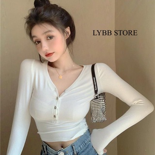 Áo len croptop dài tay body, áo thun mỏng bó sát cổ chữ v sexy trẻ trung năng động