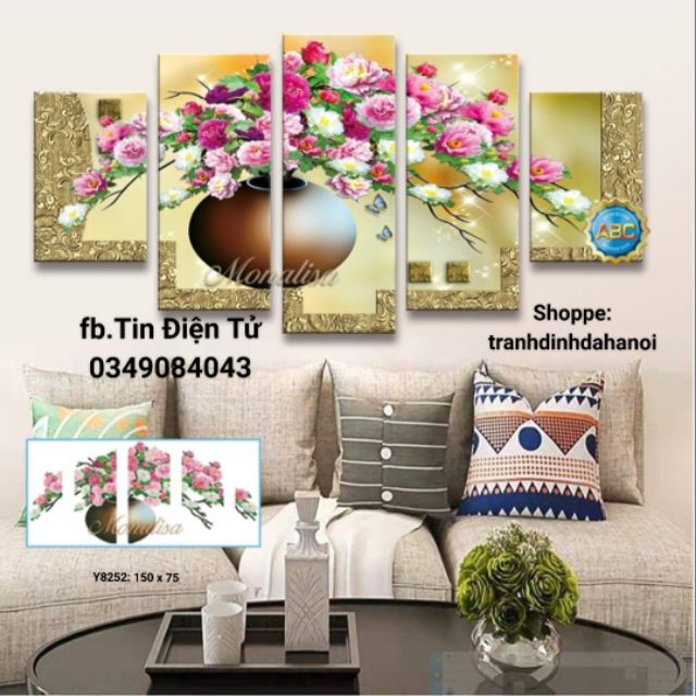 TRANH ĐÍNH ĐÁ bình hoa ghép năm y8252 150 x 75