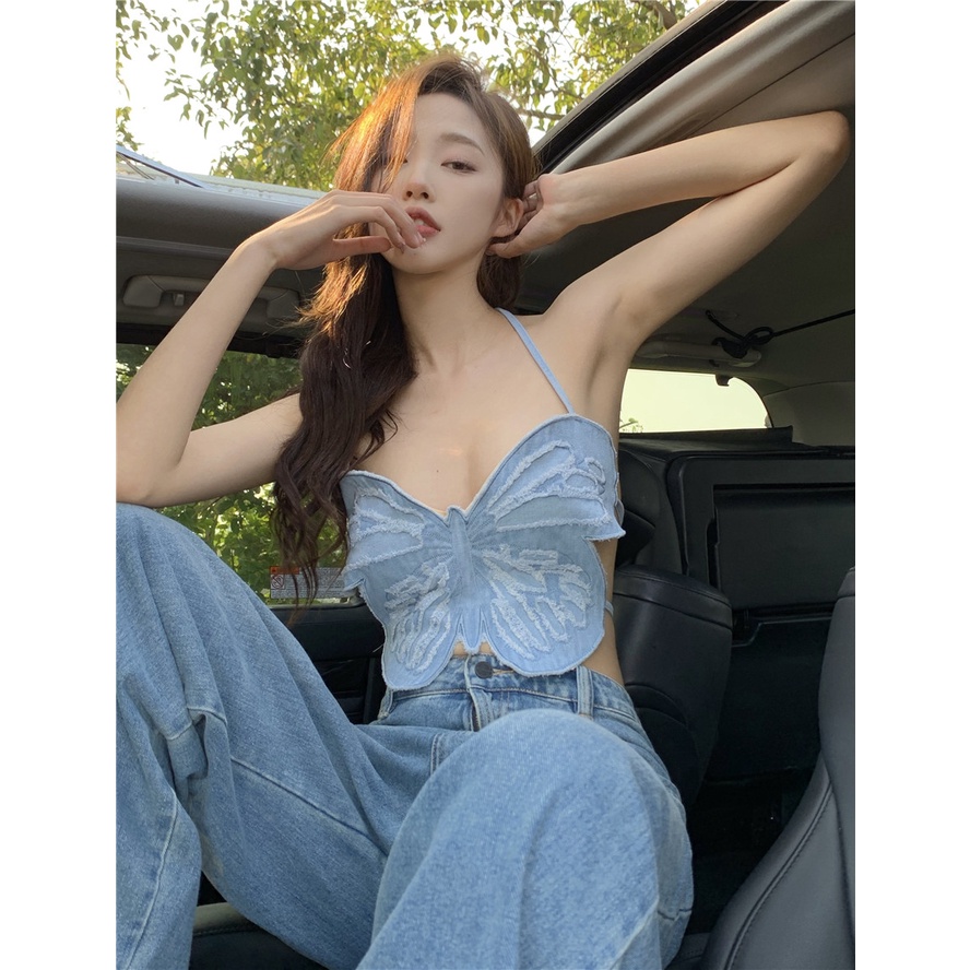 QKOOLE Áo Croptop Không Tay Phong Cách Cao Bồi Thời Trang Hàn Quốc Dành Cho Nữ