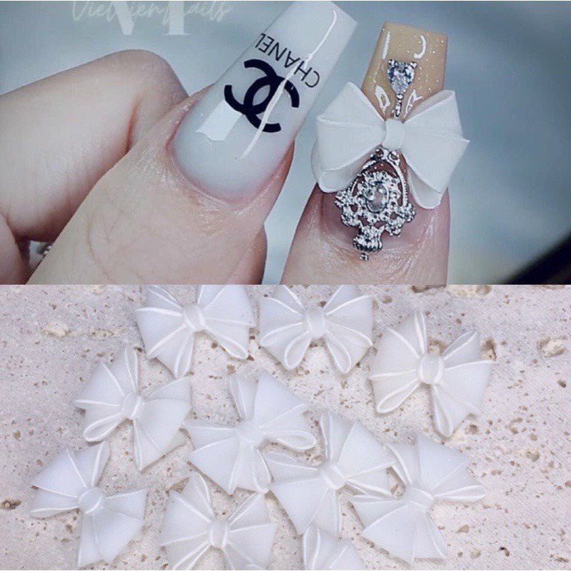 Set charm nơ trắng nail 30 viên