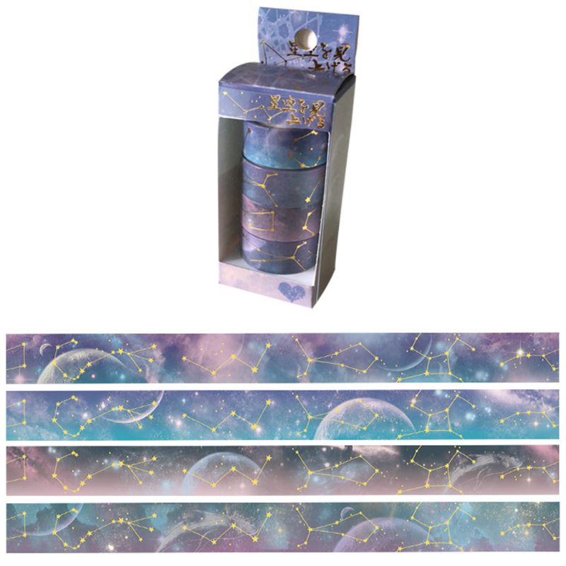 Set 4 Cuộn Băng Keo Washi Hình Hành Tinh Ngôi Sao Nghệ Thuật Trang Trí Sổ Tay DIY