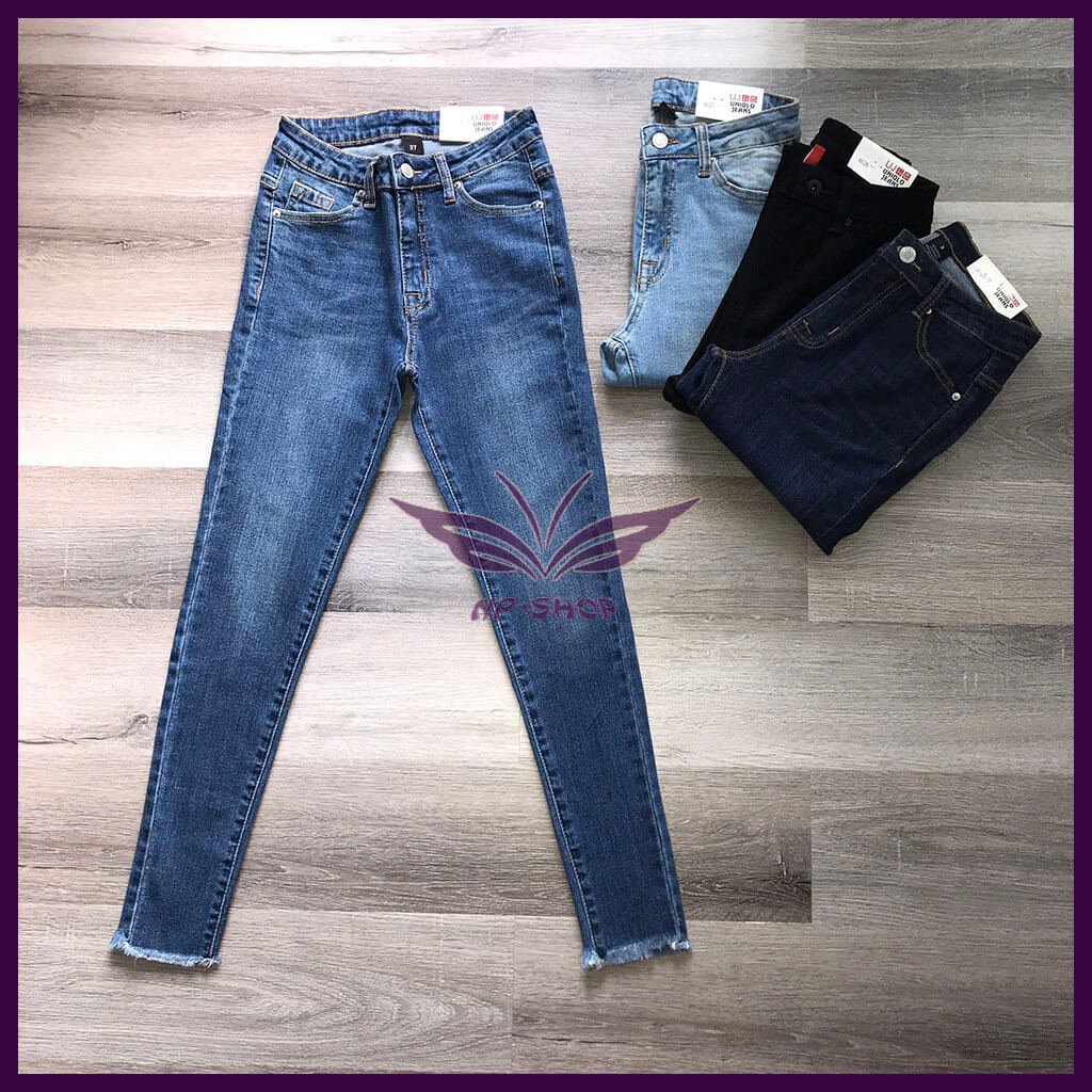 Quần skinny jean nữ lửng lưng cao, quần bò ôm cạp cao 9 tấc co giãn NPQUAN022