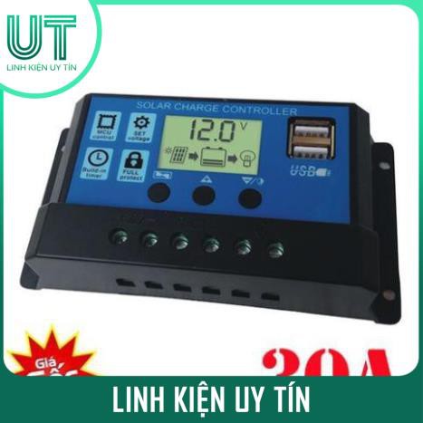 Thiết bị sạc pin từ năng lượng mặt trời đầu USB màn hình LCD 30A 12V24V