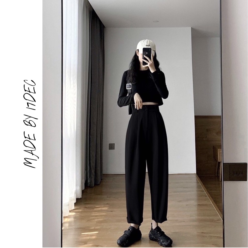 Quần baggy dáng thụng 17DEC, quần tây nữ cạp cao ống rộng dáng bom cao cấp | BigBuy360 - bigbuy360.vn