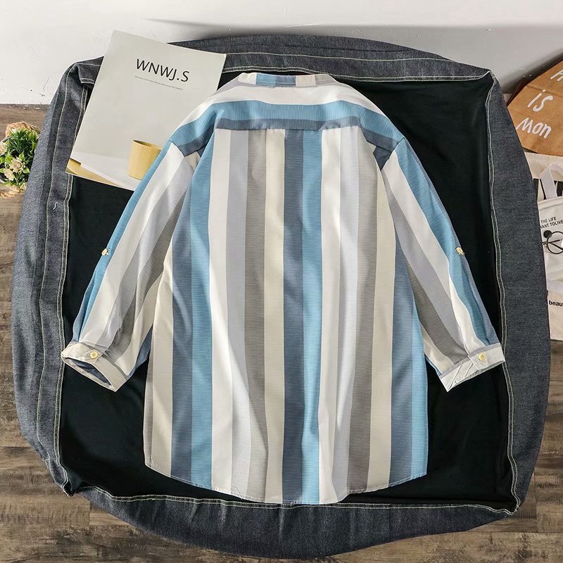 Korean Fashion Men's Short Sleeve Round Neck Striped T-shirt