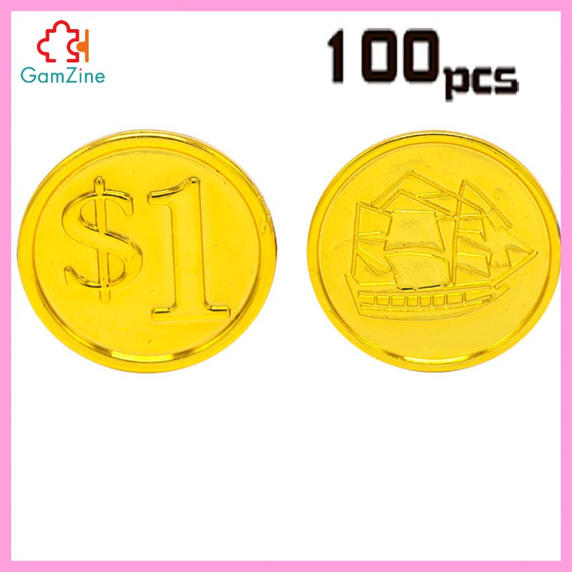 Bộ 100 Đồng Xu Nhựa Phong Cách Cướp Biển