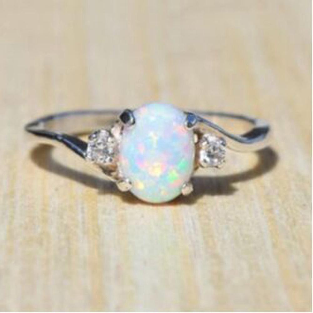 Nhẫn Mạ Bạc Đính Đá Opal Trắng Thời Trang