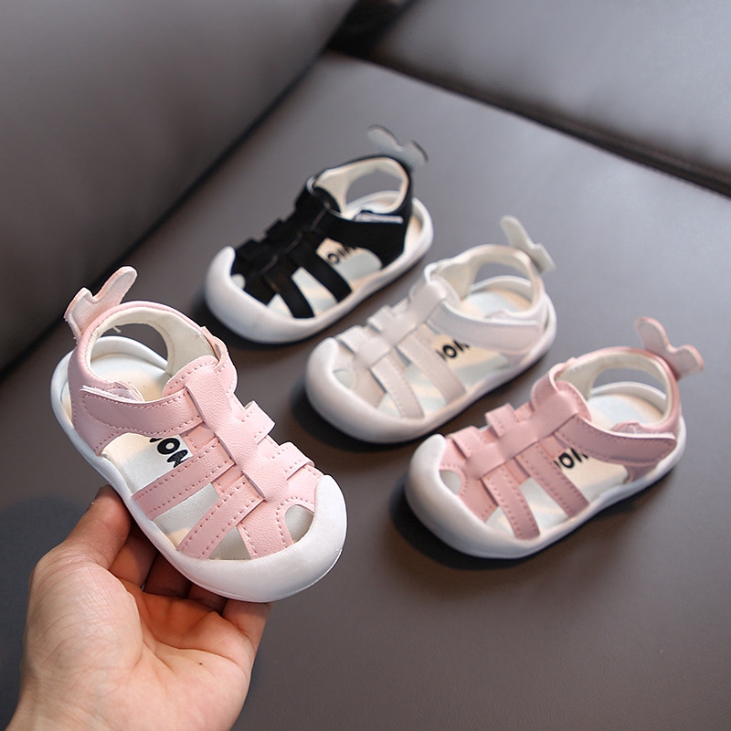Giày sandal da nhân tạo màu trơn xinh xắn cho bé gái