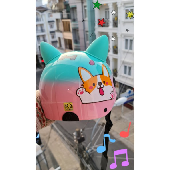 Nón bảo hiểm Corgi 2 màu kèm tai mèo siu cute