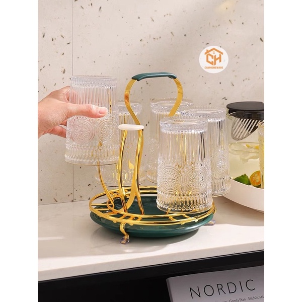 Giá Úp Cốc Tròn Và Chữ Nhật Mạ Vàng Đế Màu Xanh Cổ Vịt Cam Homeware