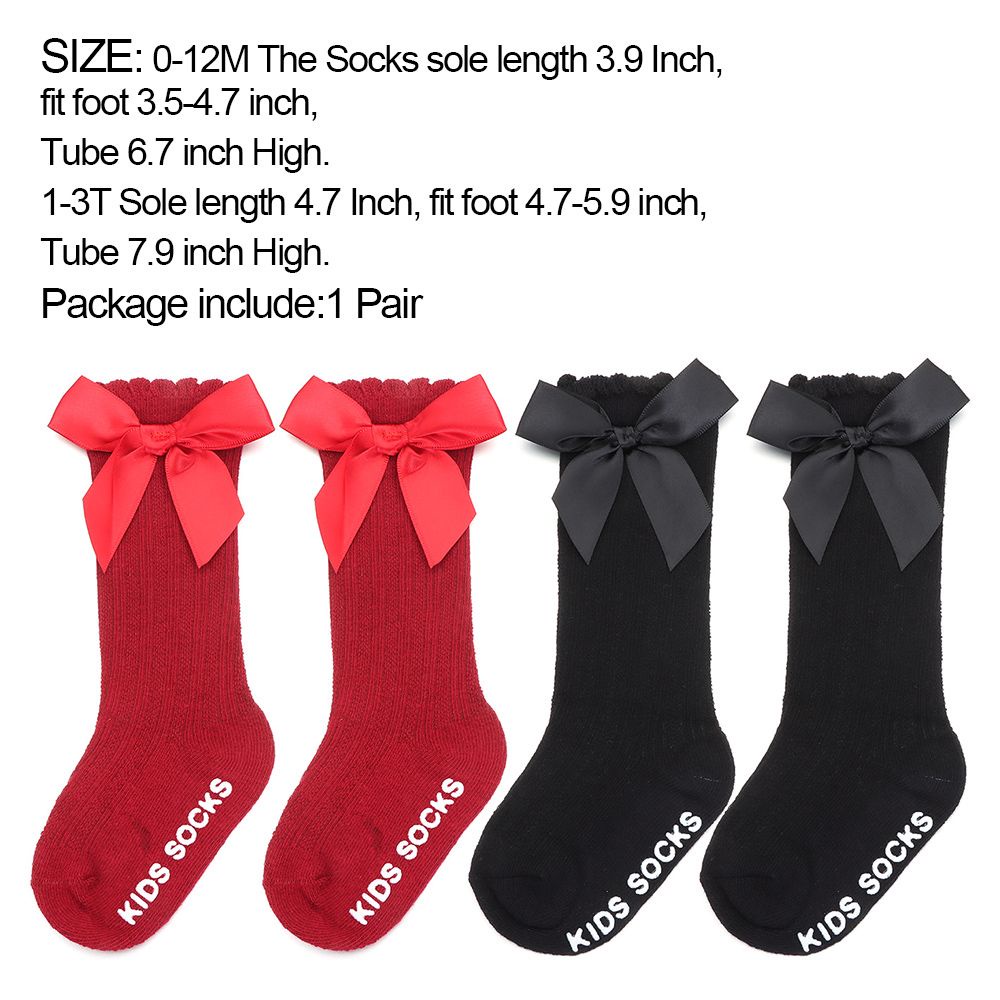 1 đôi vớ cotton dài mềm mại chống trượt phối ren thắt nơ công chúa cho bé gái sơ sinh