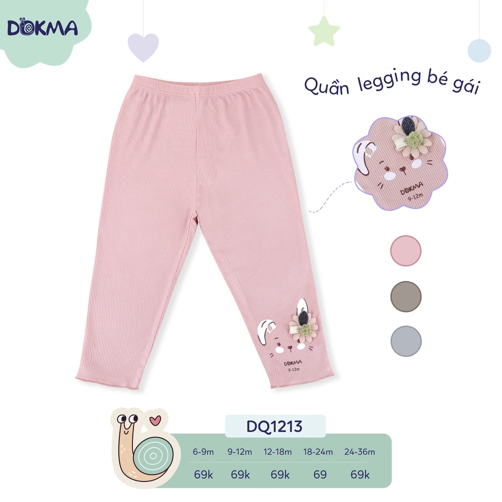 DQ1213 Quần dài legging bé gái đính nơ Dokma vải cotton mỏng (9-36M)