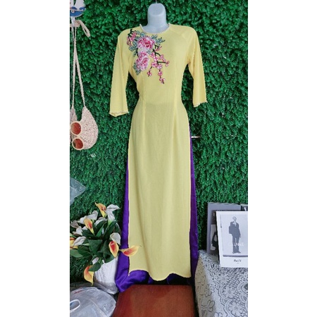 Thanh lý bộ áo dài voan vàng kêt hoa