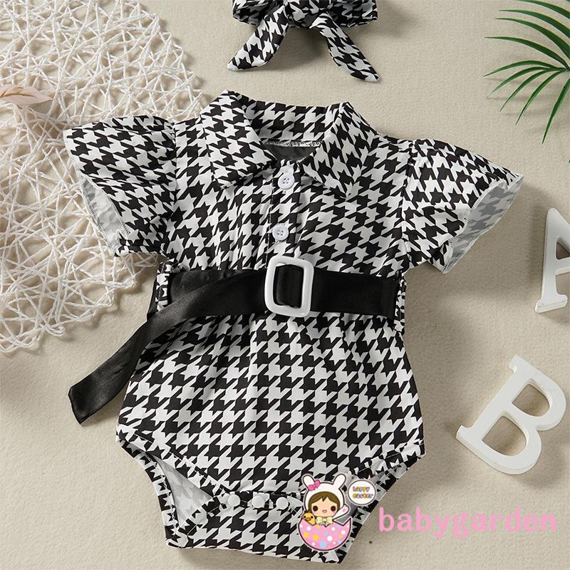 Bộ Áo Liền Quần Tay Cánh Tiên In Họa Tiết Hoa/ Giọt Nước Kèm Băng Đô Dành Cho Bé Gái 0-24 Tháng Tuổi