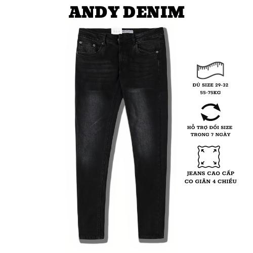 Quần jeans nam dáng slimfit chất liệu bò cao cấp dày dặn, co giãn 4 chiều màu đen mài Andy Denim