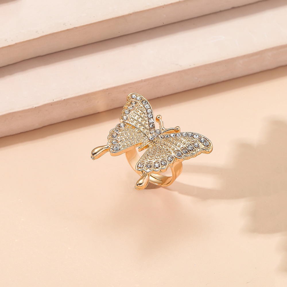 Nhẫn Hình Bướm Đính Đá Pha Lê Đen Phong Cách Cổ Điển